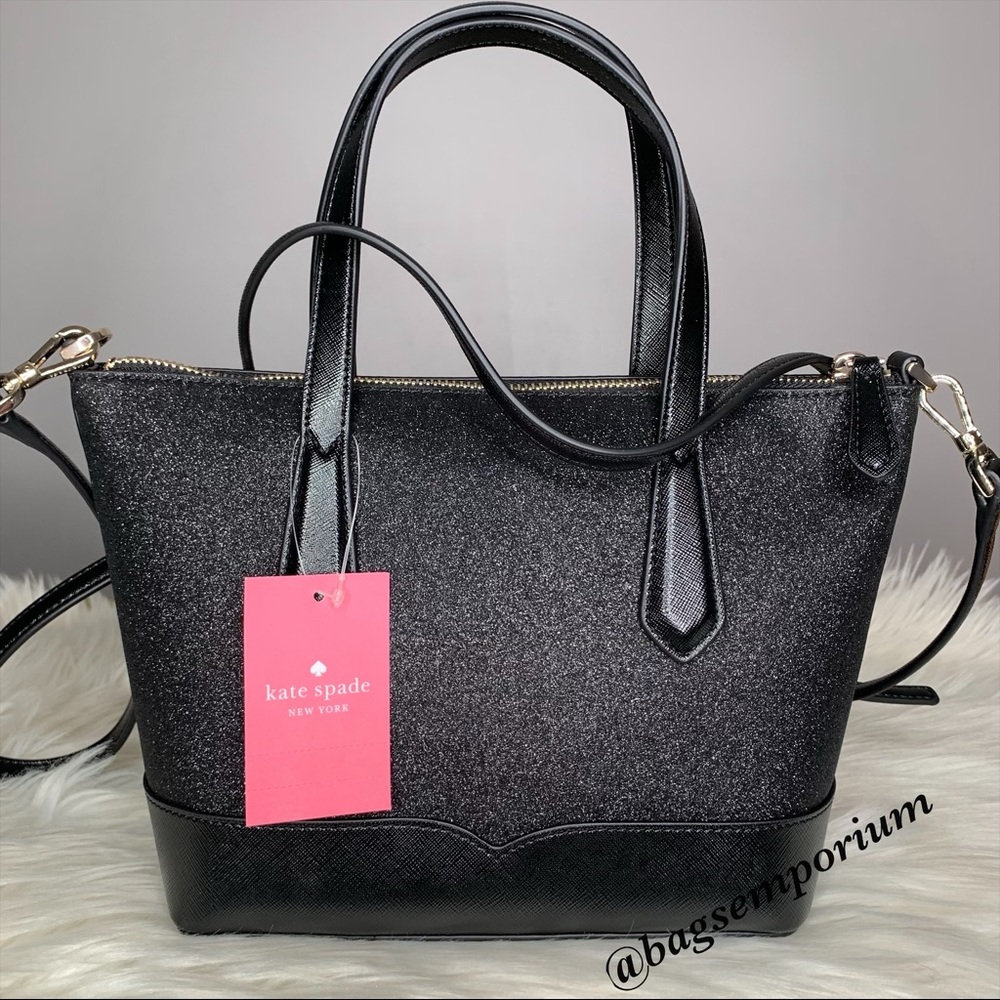 Kate Spade Black Glitter Satchel Crossbody Bag - Picture 8 of 9